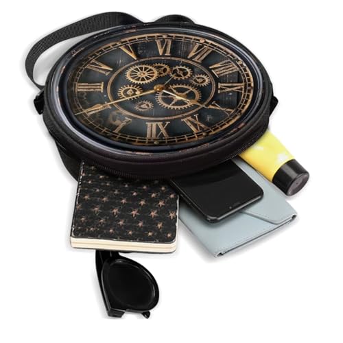 Image of Women Novelty Round Clock Shape Zippered Clock Purses for Women Tote Handbag Shoulder Bag, Gift for Mom Girlfriend