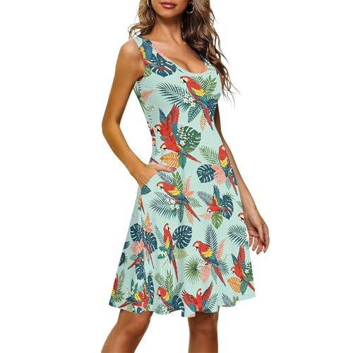 Image of TOADDITDO Women's Sleeveless O Neck Beach A-Line Party Coctail Tank Dresses Flared Sundress