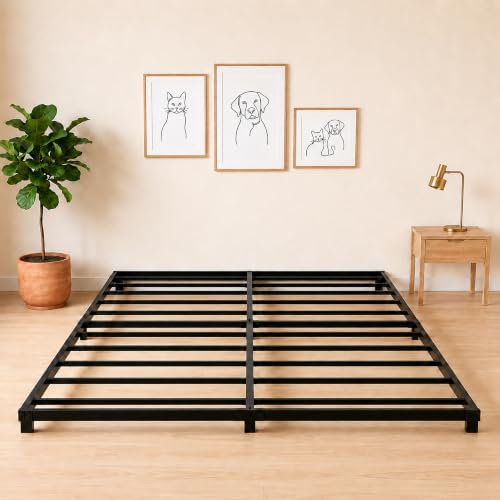 AozoChromix 3 Inch Bed Frame Low Bed Frame Queen Floor Metal Platform Black