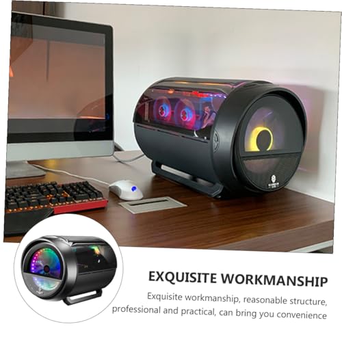 Gabinete para computadora Veemoon Matx Gaming con refrigeración líquida RGB circular, chasis de escritorio modificado negro para oficina y ensambles PC miniatura 5