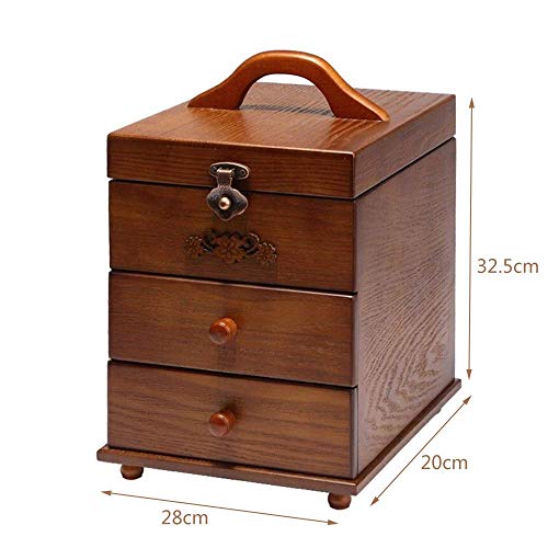 Zxy-Nan Jewelry Storage Box Simple Retro Cosmetic Case Wooden Dressing Case With Mirror Wood Multi-Layer Multi-Grid Jewelry Storage Box Jewelry Box (Color : Brown, Size : 28×20×32.5Cm) Sto #TOP1