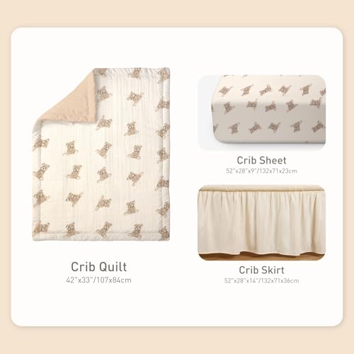 Organic Cotton Muslin Baby Crib Bedding Set 3 Piece Soft for Infant Newborn Toddler Boys Girls 52"x28", Nursery Bed Quilt Set Decor with Fitted Crib Sheet, Boho Quilted Comforter Blanket, Bed Skirt by Knirose - Used condition - Image 7
