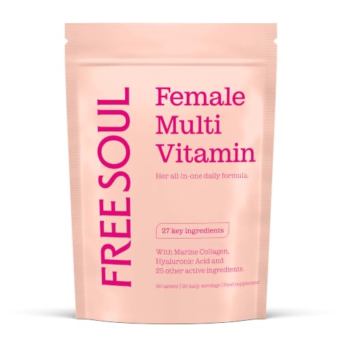 Womens Multivitamins & Minerals with Marine Collagen & Hyaluronic Acid | 27 Essential Vitamins Minerals & Botanicals | Gluten-Free & No Synthetic Fillers or Binders | 60 Tablets | Free Soul