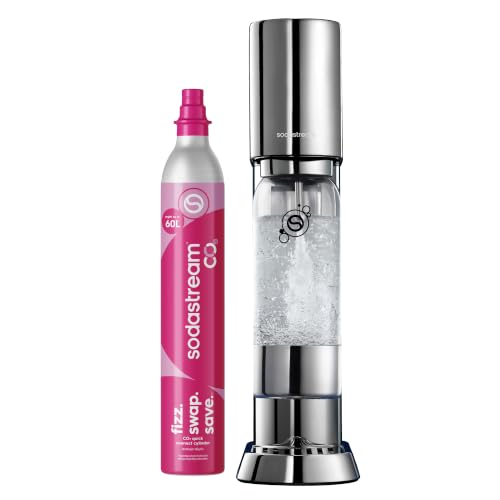 Sodastream ENSO Wassersprudler Edelstahl Wassersprudler mit Quick Connect CO2-System inkl. 1 CO2-Zylinder für bis zu 60L Sprudelwasser und 1 ENSO Sprudlerflasche Sprudelwasser Maschine Silber