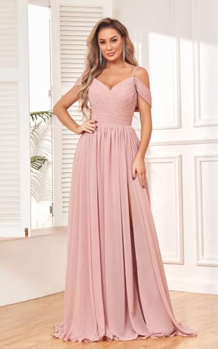 SOLODISH Off The Shoulder Bridesmaid Dresses Long Pleated Chiffon A Line Formal Evening Gown2