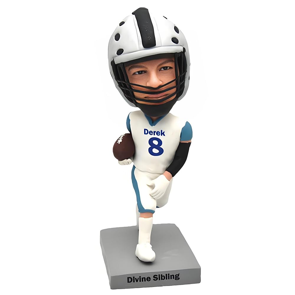 MEJELE Custom Football Player Bobblehead, #8 Jersey, Handmade Rugby Figurine, Personalized Birthday Gift, Standing on Base Office Decoration