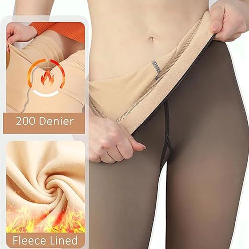 Image of Fleece Lined Tights Women Plus Size Thermal Warm Winter Tights for Women Leggings Translucent Thick Pantyhose Sheers