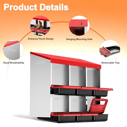ZenxyHoC Two -Tier Chicken Nesting Box, 6 Hole Roll Away Eggs Laying Boxes with Perch for Hens
