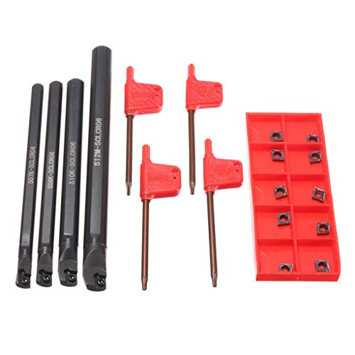 Amagogo 4 Pieces SCLCR06 Lathe Turning Tool Right Hand Boring Bar + 10PCS CCMT0602 Carbide Insert + 4PCS T8 Wrenches