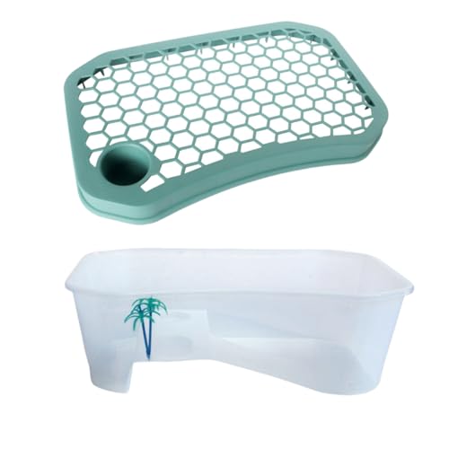 Gtzbciv 亀水槽プラスチック、爬虫類繁殖ボックス,カメ用 大きい カメ 水族? 亀 脱出防止 フェンス付き 飼育ケース ボックス タートルタンク 日向ぼっこ台 ミドリガメ クサガメ スッポン 観察 排水孔 階段 エサ皿 (青い大きな蓋,ホワイト大きな