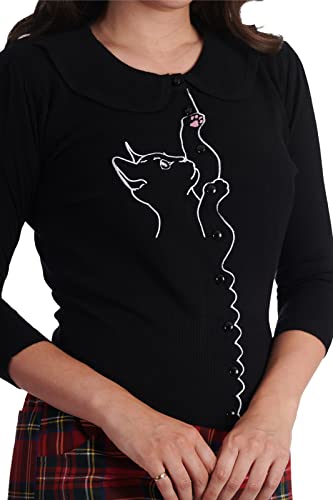 Banned Cat Scallop Cardigan Vintage Retro Rockabilly 50S Cute Collar Knitted, Black, Xl #TOP4