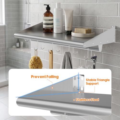 Image of Skyflame 2 Pack Stainless Steel Wall Shelf with 4 Hooks, 12 inch x 24 inch