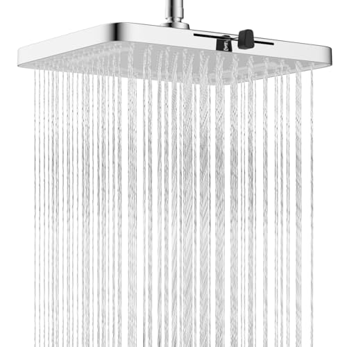 Hibbent 5 Spray Modes Shower Head, 13'' High Pressure Rain Shower Head, Large Rainfall Showerhead for Bathroom, High Flow Waterfall Fixed Showerheads with Adjustable Swivel Ball Joint, Silve
