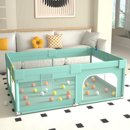 Image of LulliSpace Baby Playpen,73 inchX49 inch Baby Playard for Kids and Toddlers with Gate,Kids Activity Centre Safety Play Yard,Indoor & Outdoor Extra Large with Breathable Mesh，with Anti-Slip Base