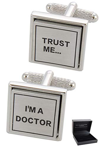 COLLAR AND CUFFS LONDON - HOCHWERTIGE Manschettenknöpfe mit Geschenk Box - Trust Me I'm A Doctor - Stilvolle Messing - Arzt Medizinisch Krankenhaus - Silber Farbe