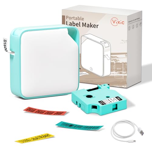 Vixic Label Maker Machine with Tape D1600 Portable Bluetooth Label Printer for Labeling, Mini Sticker Maker Compatible with Android & iOS Phone for organizing, Inkless Rechargeable Handheld, Green