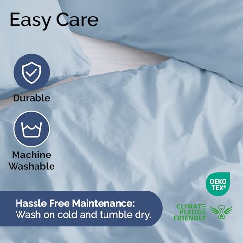 Image of Duvet Cover Queen Size Set - Extra Soft Queen Duvet Cover 90 inch x 90 inch with 2 Pillow Shams for Women, Men, Kids & Teens - Hotel Luxury, Easy-Care w / Zipper Closures & Ties - Comfy & Breathable (Sky Blue)