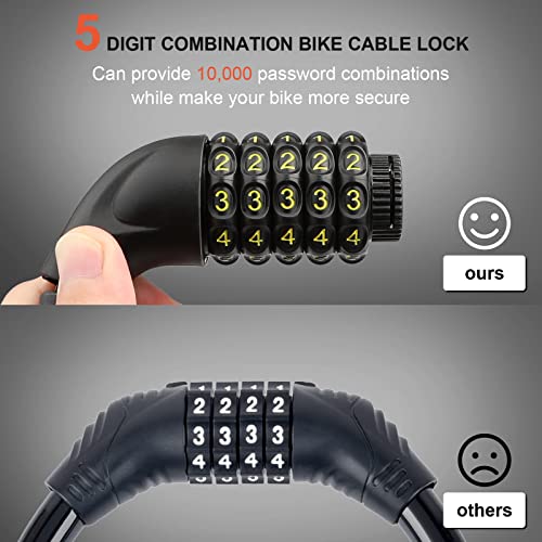 Bike Lock Cable, [Lenghten Version-1.8M] Diyife Bike Cable Lock, Waterproof 5-Digit Resettable Combination Bike Cable Lock, Anti-Theft Bicycle Lock With Mounting Bracket For Bike, Moto, Scooters #TOP2
