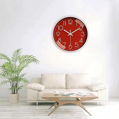 Image of TEKCOOL Plastic Digital Wall Clock 12 inch Silent Quartz Decorative Non-Ticking Classic Clock Battery Operated Round Easy to Read for Room /Home /Kitchen /Bedroom /Office /School- (Red);