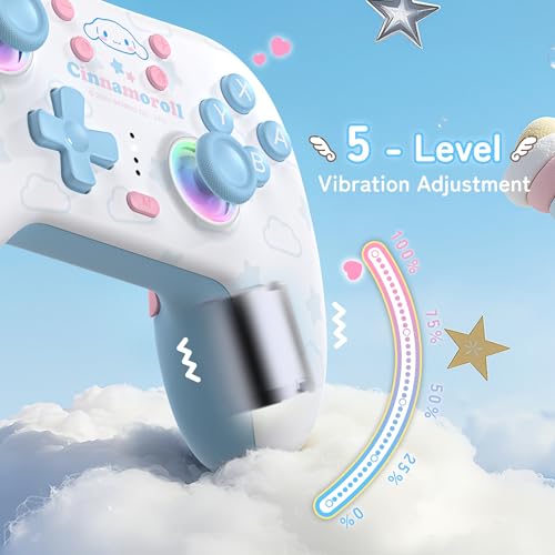 Image of Kuitmor Cinnamoroll Switch Pro Controller, Cute Hall Effect Wireless Gamepad No Drift for Switch 2 /Switch /OLED /Lite, PC /Steam, Android, iOS, Bluetooth + Wired, Turbo, Back Buttons, 6-Aixs Gyro, Wake-up, RGB (Blue, Without 2.4g Receiver)