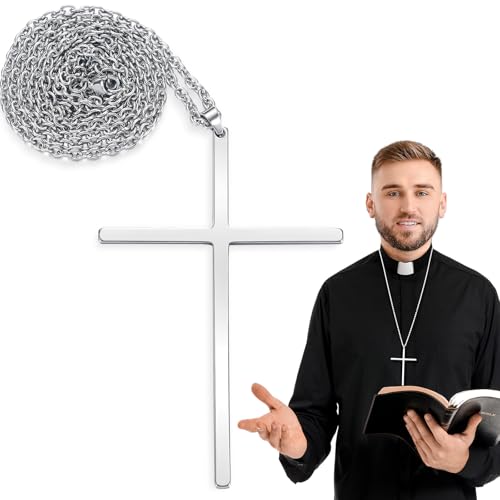 Kigeli 6 Pcs 3.5'' Pectoral Clergy Cross with 32'' Chain Alloy Priest Christian Cross Pendant Halloween Jewelry for Men Woman