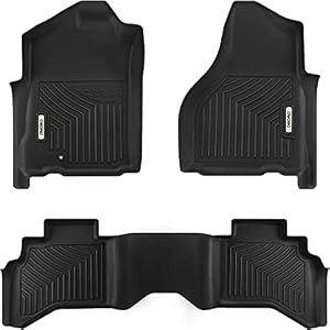 OEDRO Floor Mats Compatible for 2002-2008 Dodge Ram 1500 Quad Cab, 2003-2009 Dodge Ram 2500/3500 Quad Cab, Unique Black TPE All-Weather Guard Front & 2nd Seat Floor Liners