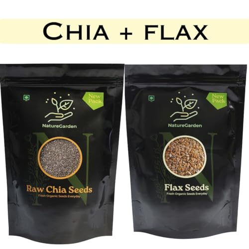 Image of NatureGarden Chia Seeds & Flax Seeds Combo 1kg Pack (500g Each) | Raw Natural Superfood | High Fiber Omega-3 Protein | Weight Loss Diet Food | Hair Growth Heart Health | Vegan Gluten-Free Skin Support