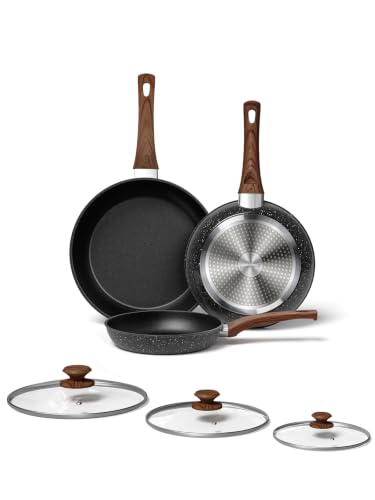 Image of Innerwell Nonstick Ceramic Frying Pans Skillets Set with Lid 8"+9.5"+11"