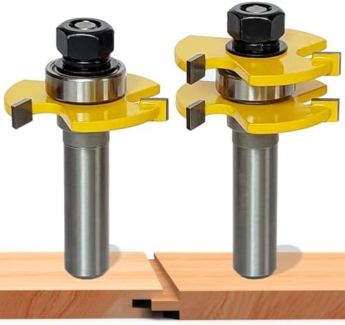 2 PCS Tongue and Groove Router Bit Set 1/2 Shank, 3Tooth Adjustable T-Shaped Wood Router Bit for Woodworking, Mortise and Tenon Tools