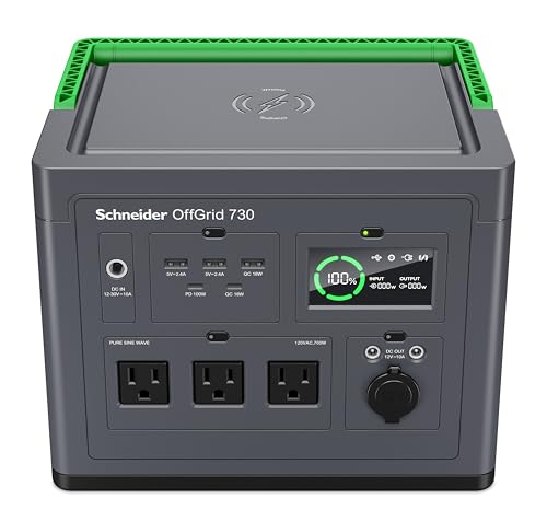 Schneider OffGrid Portable Power Station 738W / 728Wh Portable Solar Generator for Camping or Home, PPS730, Wireless phone charger, solar generator options - Image 3