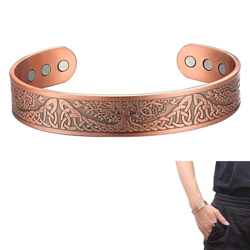 Bracelet magnétique métal revêtu de cuivre pour homme et femme, 6 aimants puissants, motif Arbre de Vie celtique, taille réglable, hypoallergénique sans...