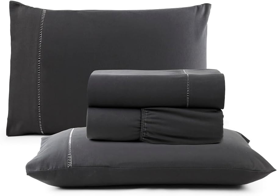 Jogo de Cama Casal Percal 400 Fios Ponto Palito 04 Peças, Antiáca...