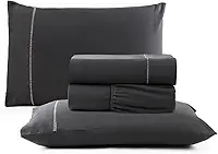 Jogo de Cama Casal Percal 400 Fios Ponto Palito 04 Peças, Antiácaro, Anti-pilling com Toque Macio - Chumbo