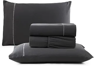 Jogo de Cama Casal Percal 400 Fios Ponto Palito 04 Peças, Antiácaro, Anti-pilling