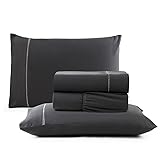 Jogo de Cama Queen Percal 400 Fios Ponto Palito 04 Peças, Antiácaro, Anti-pilling com Toque Macio - Chumbo glide