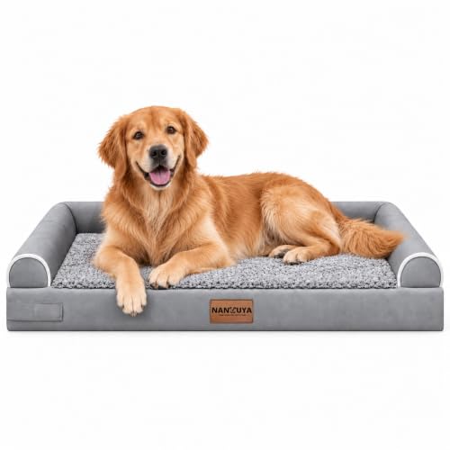 NANUYA Orthopedic Dog Bed for Large Dogs, 36 x 27 Inch, Light Grey