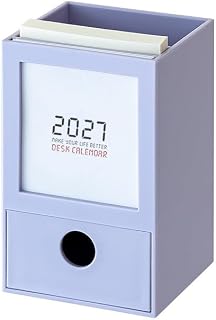 Desk Calendar 2027 with Pen Holder Drawer and Sticky Notes,Purple