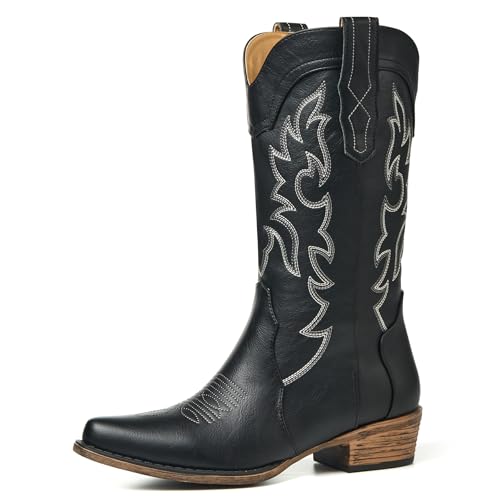 Image of Cowboy Boots for Women, Chunky Heel Western Boot | Mid-calf cowgirl boots with all-day comfort, ideal for daily outfits, country music festivals and western themed occasions