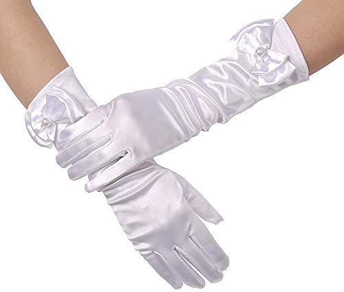 Image of FancyDressWale Girls Satin Long Gloves for Princess Dress Up Party With Bows