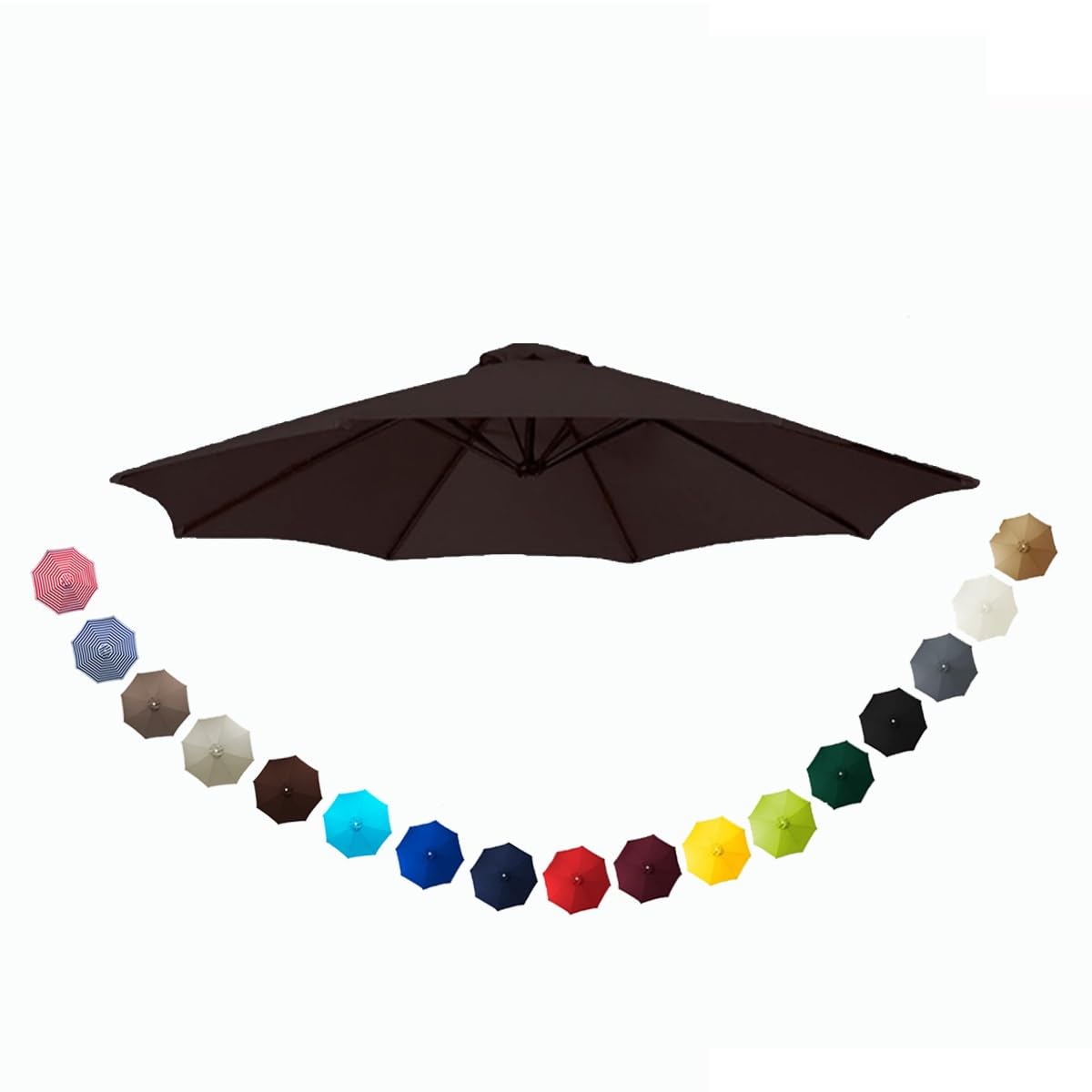 6.5ft 7.5ft 9ft 10ft Patio Umbrella Replacement Canopy, 6 Ribs 8 Ribs Polyester Parasol Top Cover, Waterproof Uv Protection Outdoor Cantilever Garden Umbrella Replacement Coffee 2.7m/9FT-8Ribs