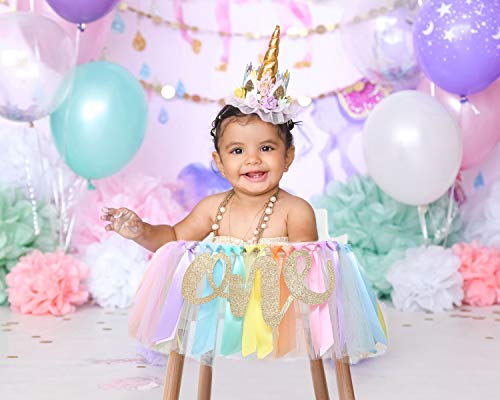 Pastel Rainbow High Chair Banner For 1St Birthday - Party Supplies For Highchair Tutu Skirt, First Birthday With One Pennant,Rainbow Birthday Decorations For Girls (Rainbow Banner) #TOP2