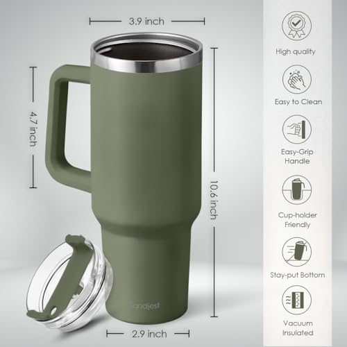 Image of SANDJEST Stainless Steel Insulated Tumbler with Handle 40oz With Lid and Straw, Coffee Travel Cup for Men Women Friends Family, Gifts for Christmas Birthday (Olive)