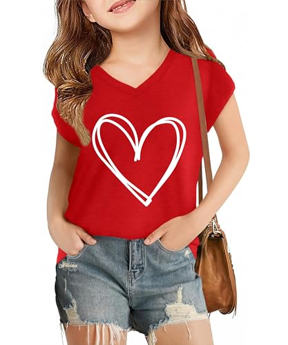 Image of LAZYCHILD Kids Valentine Shirt Girls Valentines Day Shirts Heart Graphic Long Sleeve Striped Tee Tops 5-14 Years