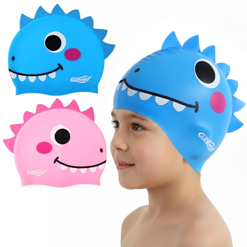 2pcs Kids Swim Cap Silicone Waterproof Hat for Boys Girls