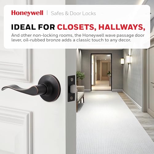 Honeywell Safes & Door Locks - Wave Lever Door Handle with Non-Locking Interior - Passage Front Door Lever is Ideal for Closets & Hallways - 6.88" L x 2.75" W Inches - Oil Rubbed Bronze - 8106403 - image 2