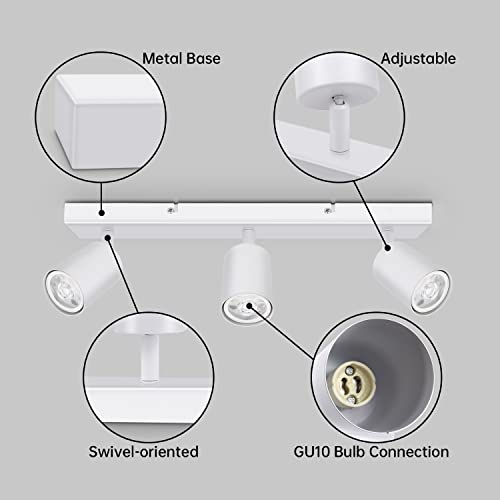 Kambo Weiß Strahler Deckenleuchte 3 Flammig LED - Schwenkbar Deckenstrahler GU10 - Modern Deckenlampe 3 Spot - Metall Wandstrahler Deckenspot Innen Wohnzimmer - Ohne Leuchtmittel