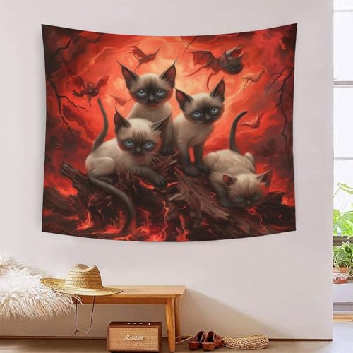 Siamese Le chat 3D tapisserie décorative pour personnaliser un dortoir de collège