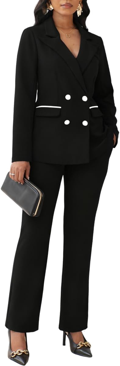 Ophestin Women 2 Piece Pant Suits Set Long Sleeve Striped Color Jackets Blazer Business Casual Dressy Work Office Outfits