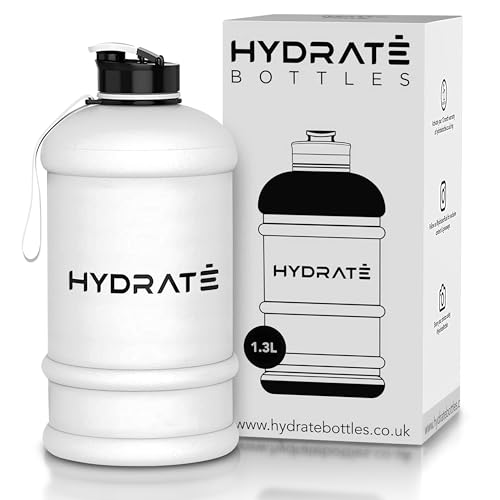 HYDRATE XL Jug 1.3 Litre Water Bottle - BPA Free with Nylon Strap and Flip Cap for Daily Use - Hydration Bottle for Active Lifestyles - Reliable Water Bottle for Gym, Travel, and Outdoor (Matte White)