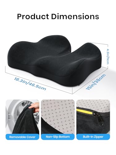 Benazcap Ergonomic Seat Cushion -Large Memory Foam Office Chair Cushion Seat Pad - Sciatica & Lower Back Pain Relief - Car Seat Cushions for Driving Seat Cushions - Image 3